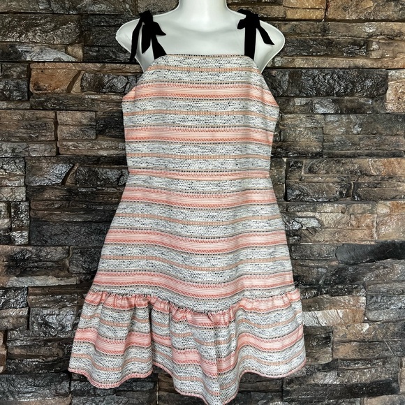 Charming Pink and White Striped Kids Dress with Black Bow Details - Picture 1 of 10
